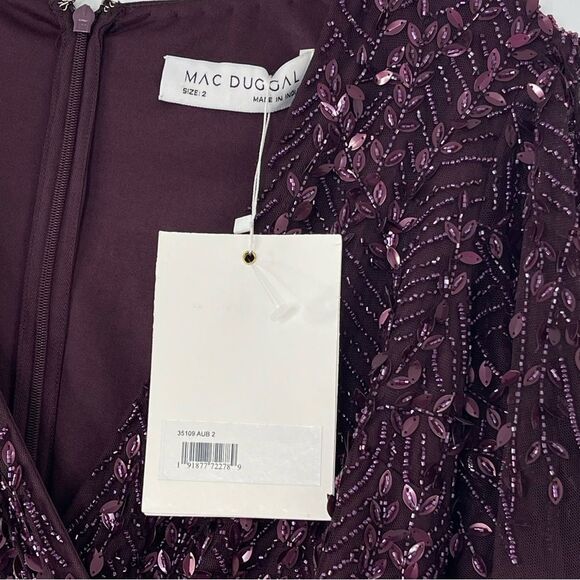 Mac Duggal 35109 Size 2 Surplice Bodice Leafy Embellished Flutter Sleeves Gown - Picture 7 of 8